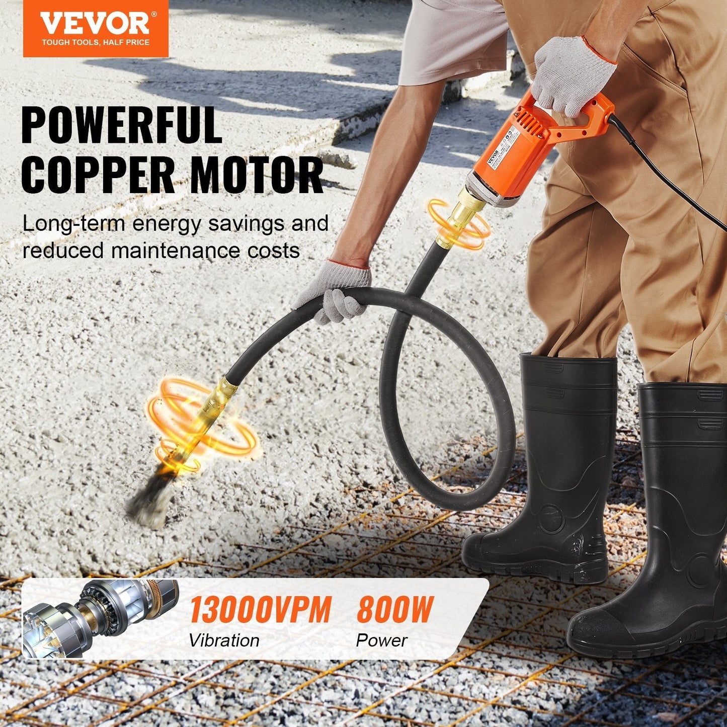 800W Handheld Concrete Vibrator – Electric Cement Bubble Remover Tool | 4256304