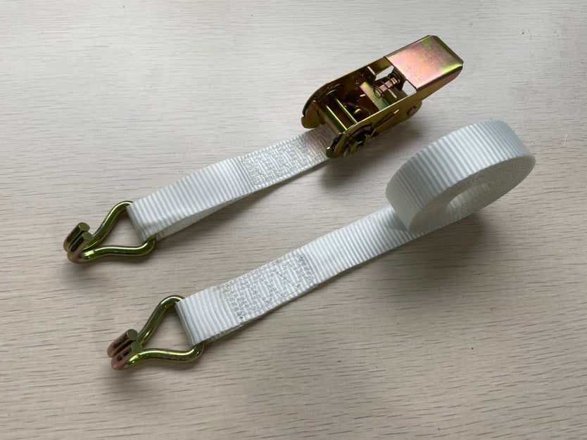 1” x 15FT Ratchet Strap Tie Down Cargo Trailer Strap – White – 1,500 lb Capacity RS115