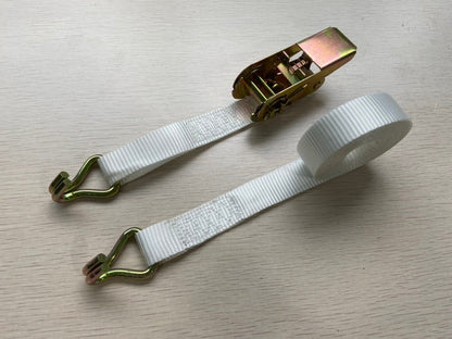 1” x 15FT Ratchet Strap Tie Down Cargo Trailer Strap – White – 1,500 lb Capacity RS115