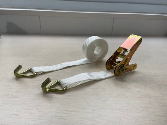 1” x 15FT Ratchet Strap Tie Down Cargo Trailer Strap – White – 1,500 lb Capacity RS115